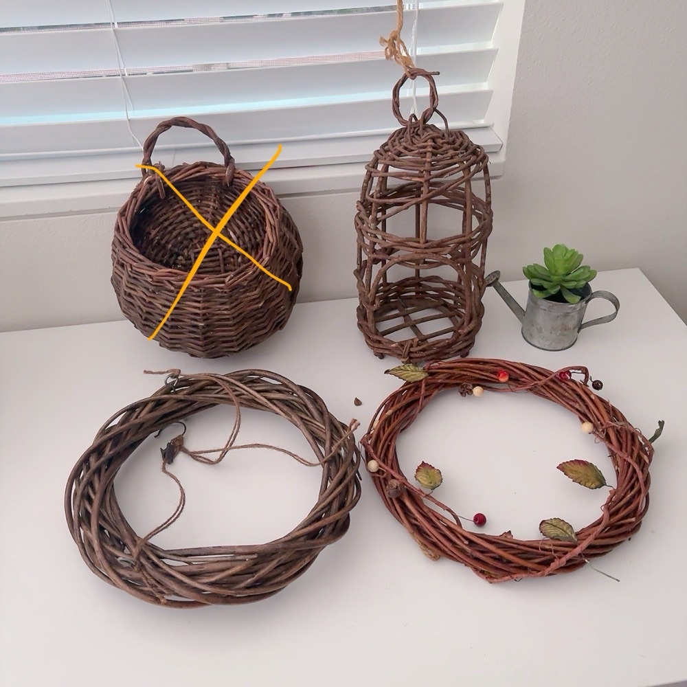 Anthropologie 3pcs grapevine wreath and woven storage basket / home decor